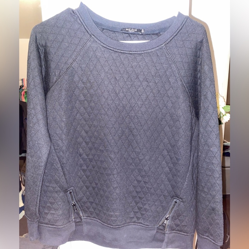 Max Jeans Quilted Cotton‎ Blend Zipper Embellished Crewneck Sweatshirt